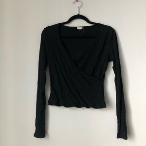Black long sleeve wrap top